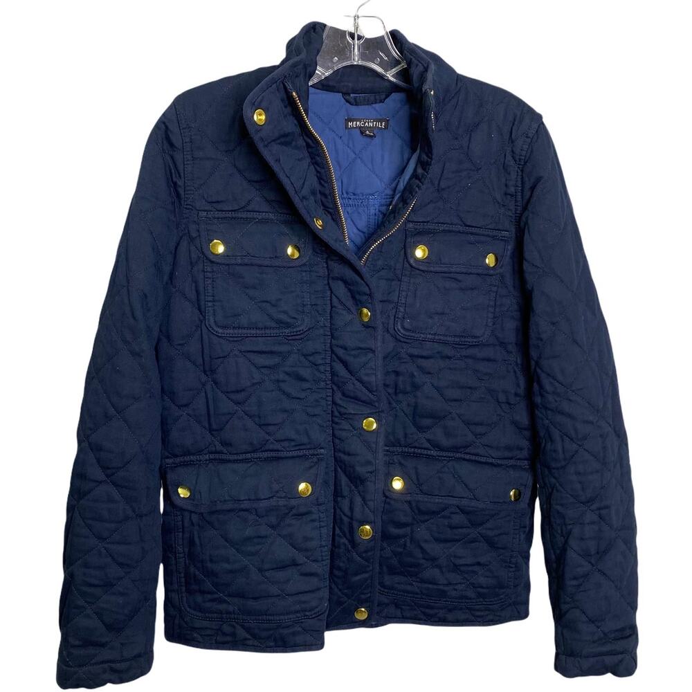 J.Crew Mercantile Women's Quilted Field Jacket Sz‎ S Cotton Zip Up Gold Snap